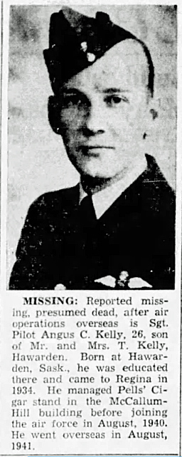 News clipping about Angus Kelly, 1941.