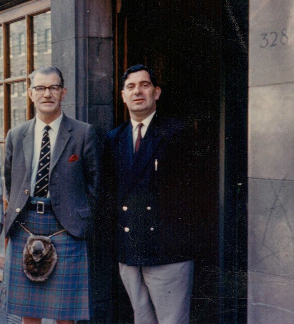 P-M George Stoddart (left) and Capt. John MacLellan, co-founders of the Eagle Pipers Society, 1963.