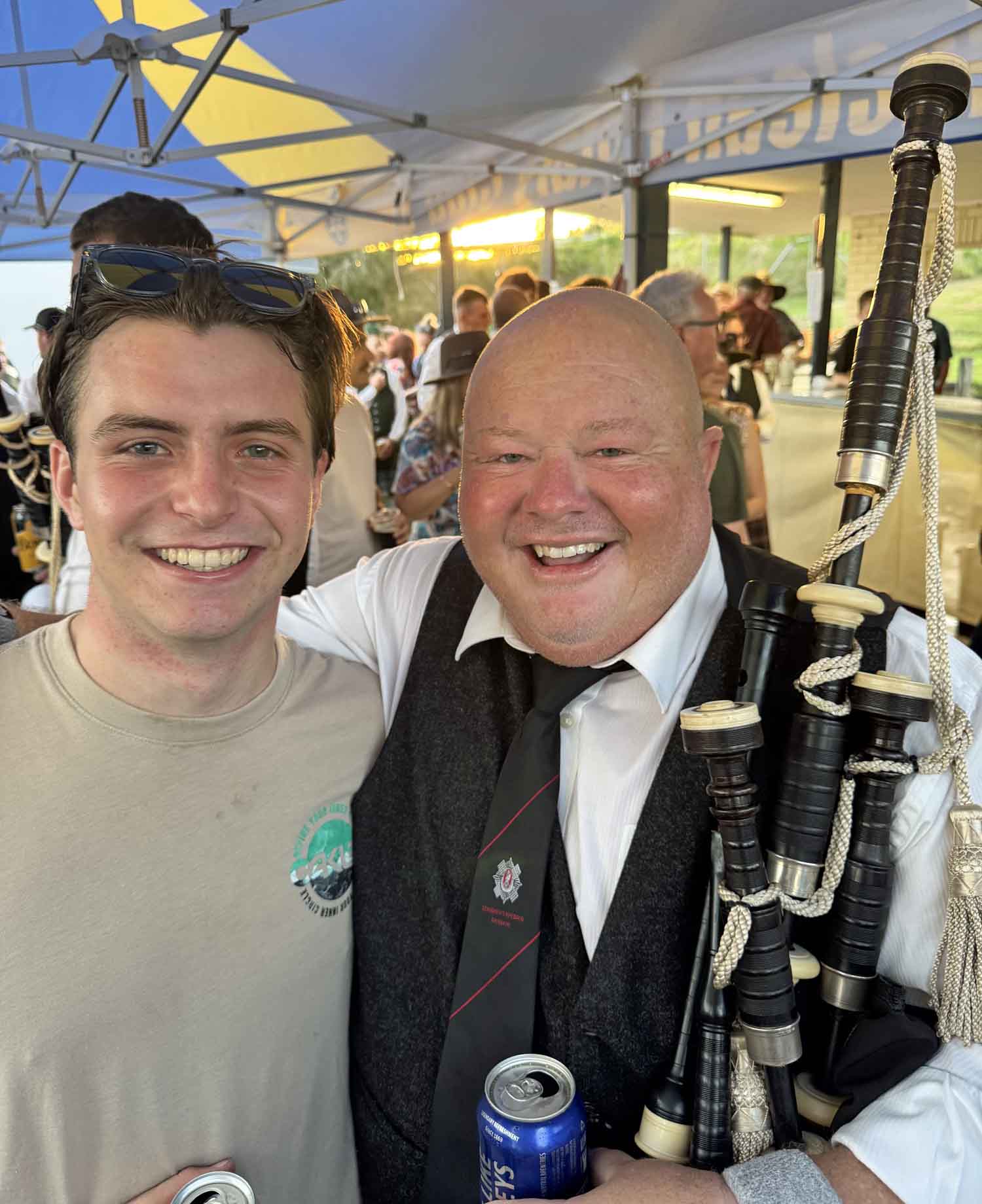 2025 Maclean Highland Gathering solo piping winners Nick Shelburn (left) and his teacher, Andrew Roach.