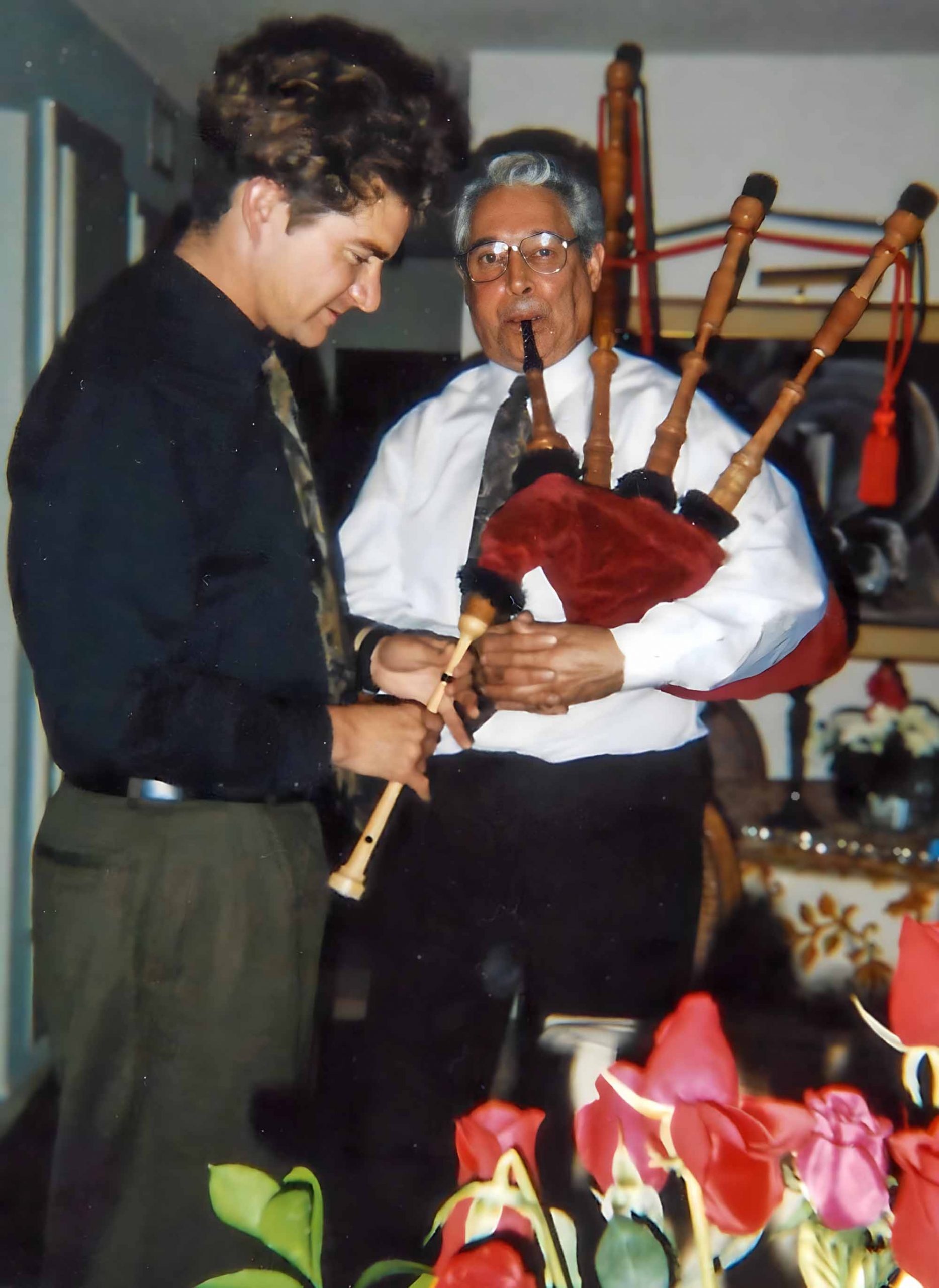 Having a laugh with the famed piper Eric Rigler in Ls Angeles in the 1990s