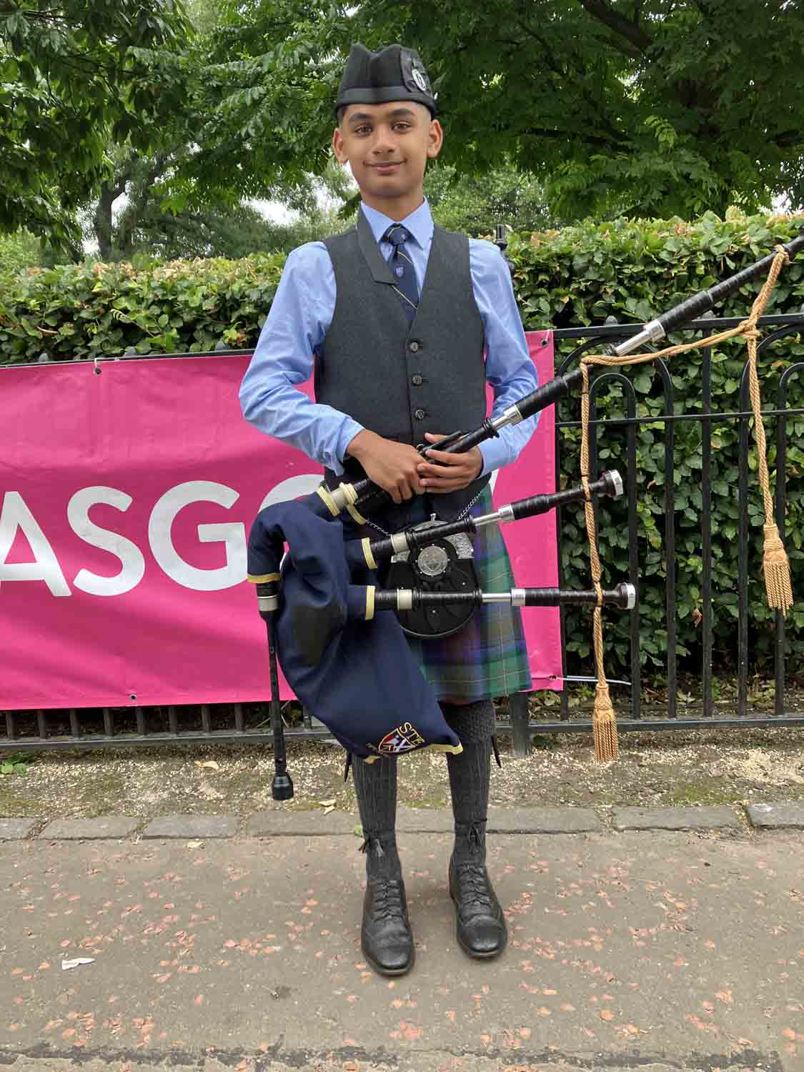 An even younger Keshav Harpavat at Glasgow Green with the St. Thomas Episcopal School Juvenile band.