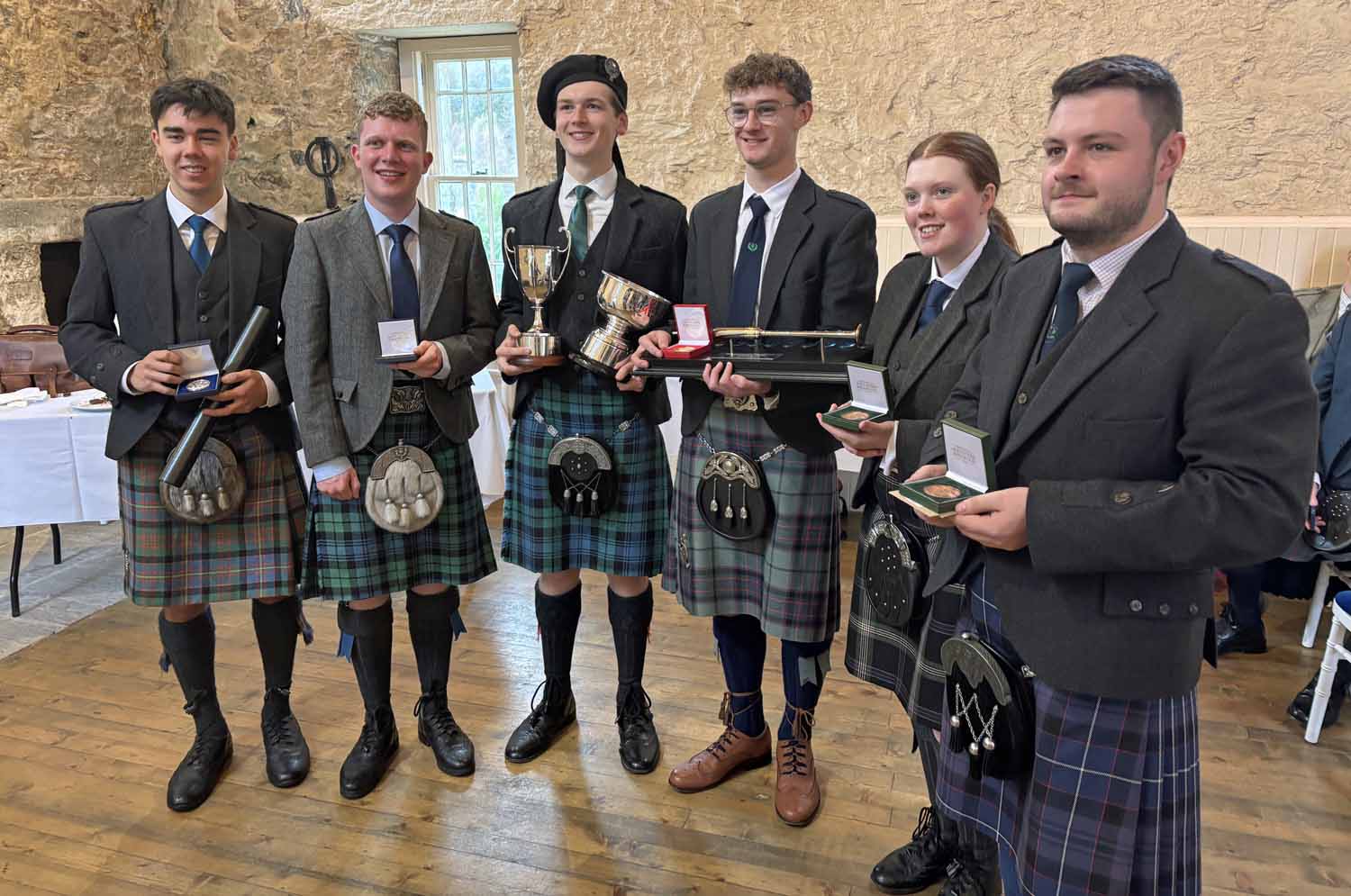 2025 Lochnell Invitational prizewinners. L_R: Kyle Cameron, Andrew Pattison, overall winner Magnus Stone, Douglas Baird, Eala Niamh McIlhinney, and Bobby Allen.