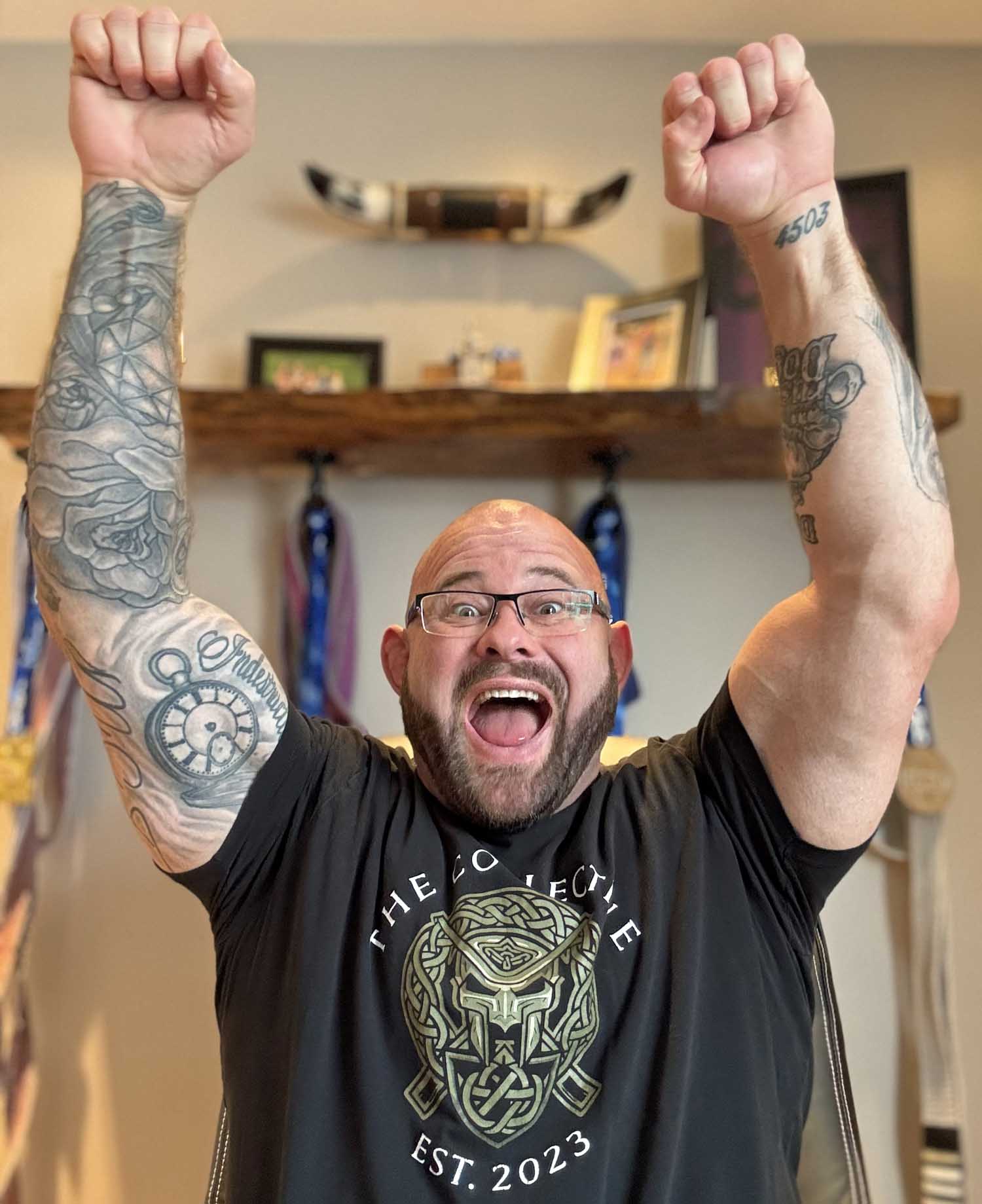 Gregor Burton is pretty pumped up about winning the 2025 pipes|drums' Pick the Glenfiddich Five contest