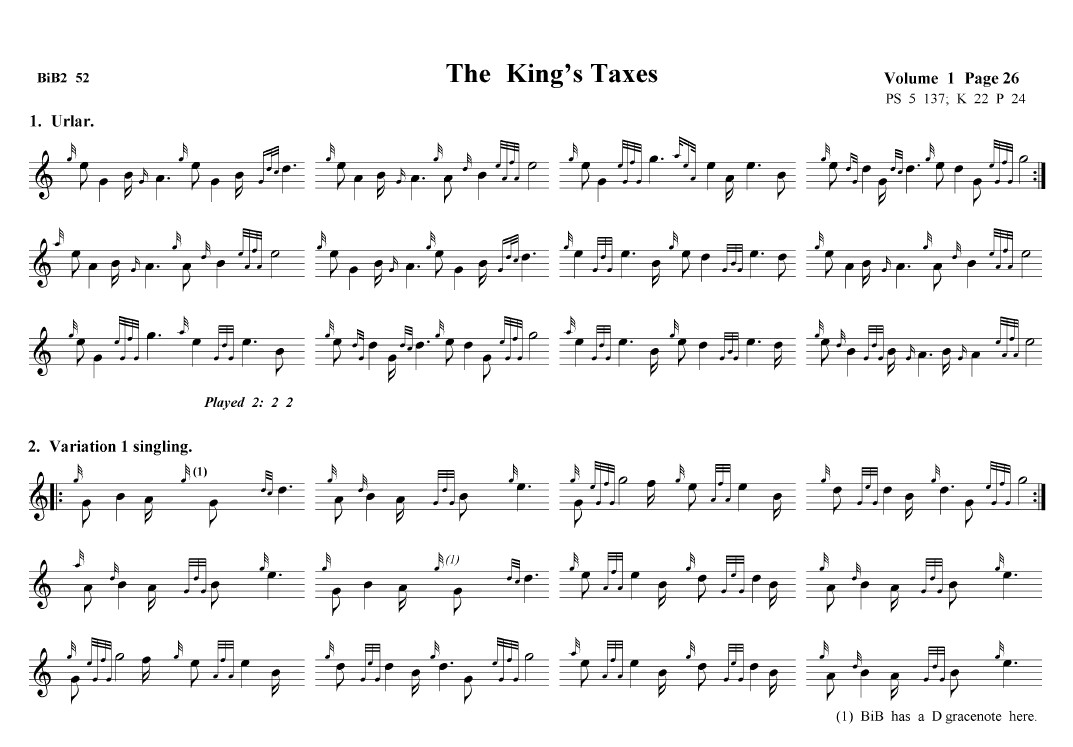 Chris and Pat Terry's renovated score of "The King's Taxes" in Beyond Binneas.