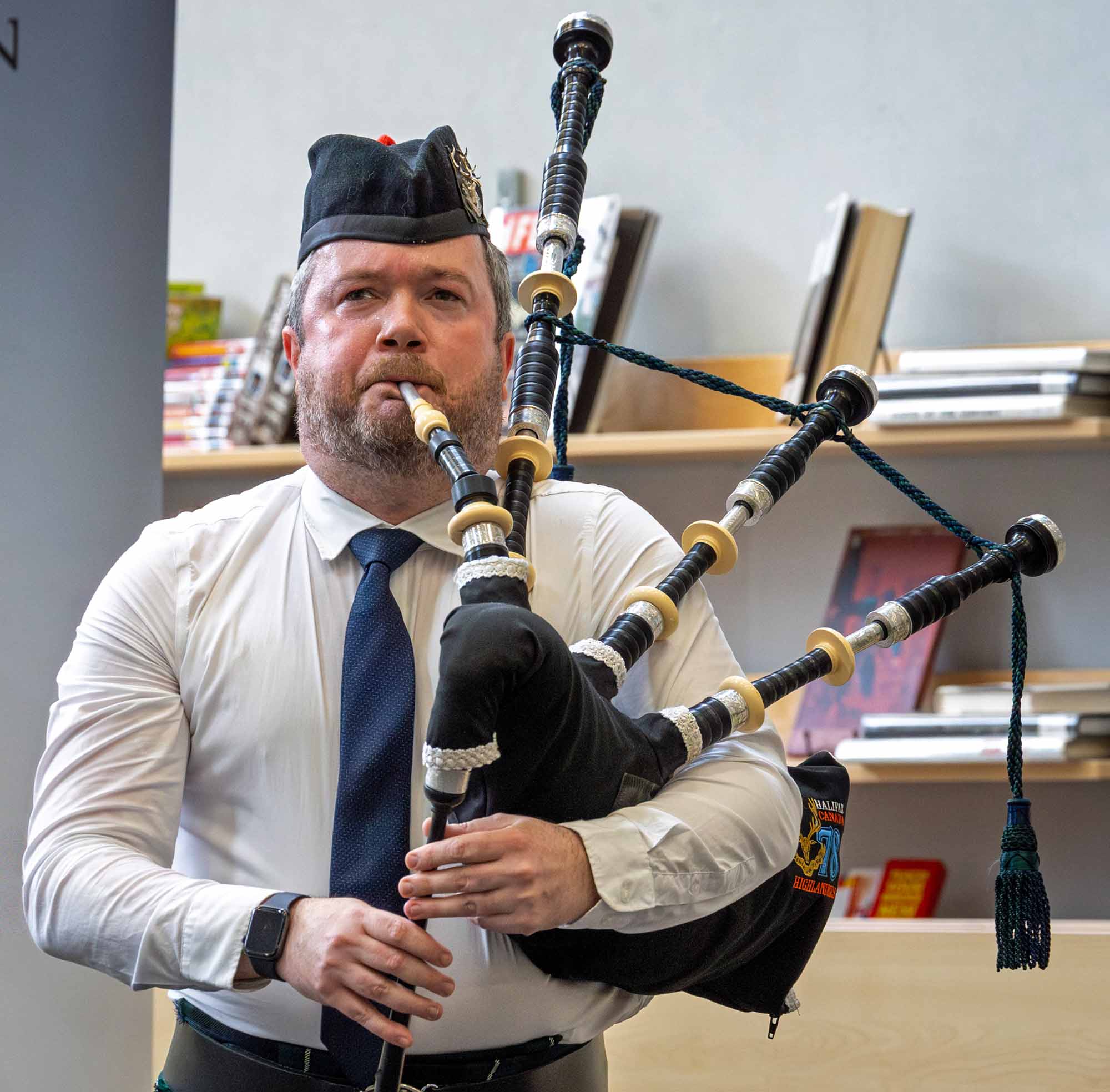 Alex Gandy on his way to winning his first MacCrimmon Cairn for piobaireachd at the 2026 BCPA Annual Gathering