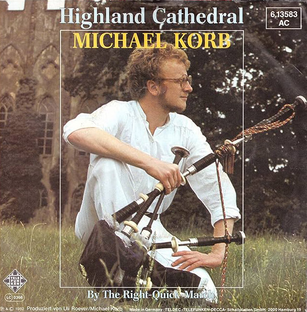The 45RPM cover for "Highland Cathedral" and, on the B-side, "By the Right, Quick, March"