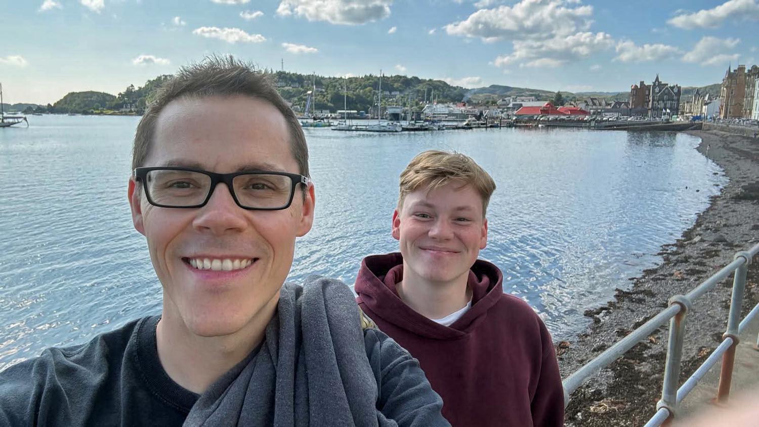 Zephan Knichel (left) and fellow Silver Medal competitor Cameron Bonar enjoy the post-Silver Medal sunny weather in Oban.