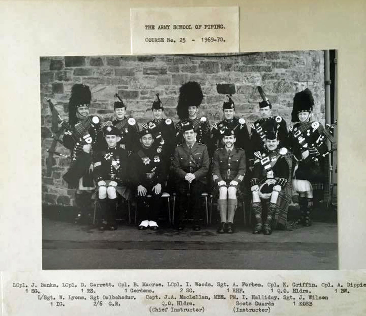 The 1969-70 Pipe-Majors Course, Edinburgh Castle.