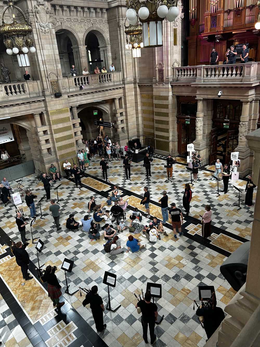 Continuum for Bagpipes in the hall at Kelvingrove Art Gallery.