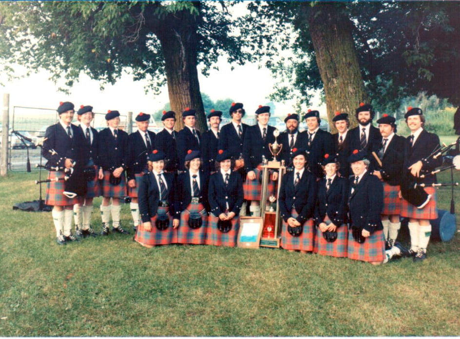 Simon Fraser University after winning the 1982 North American Championship at the Glengarry Highland Games, Maxville, Ontario.