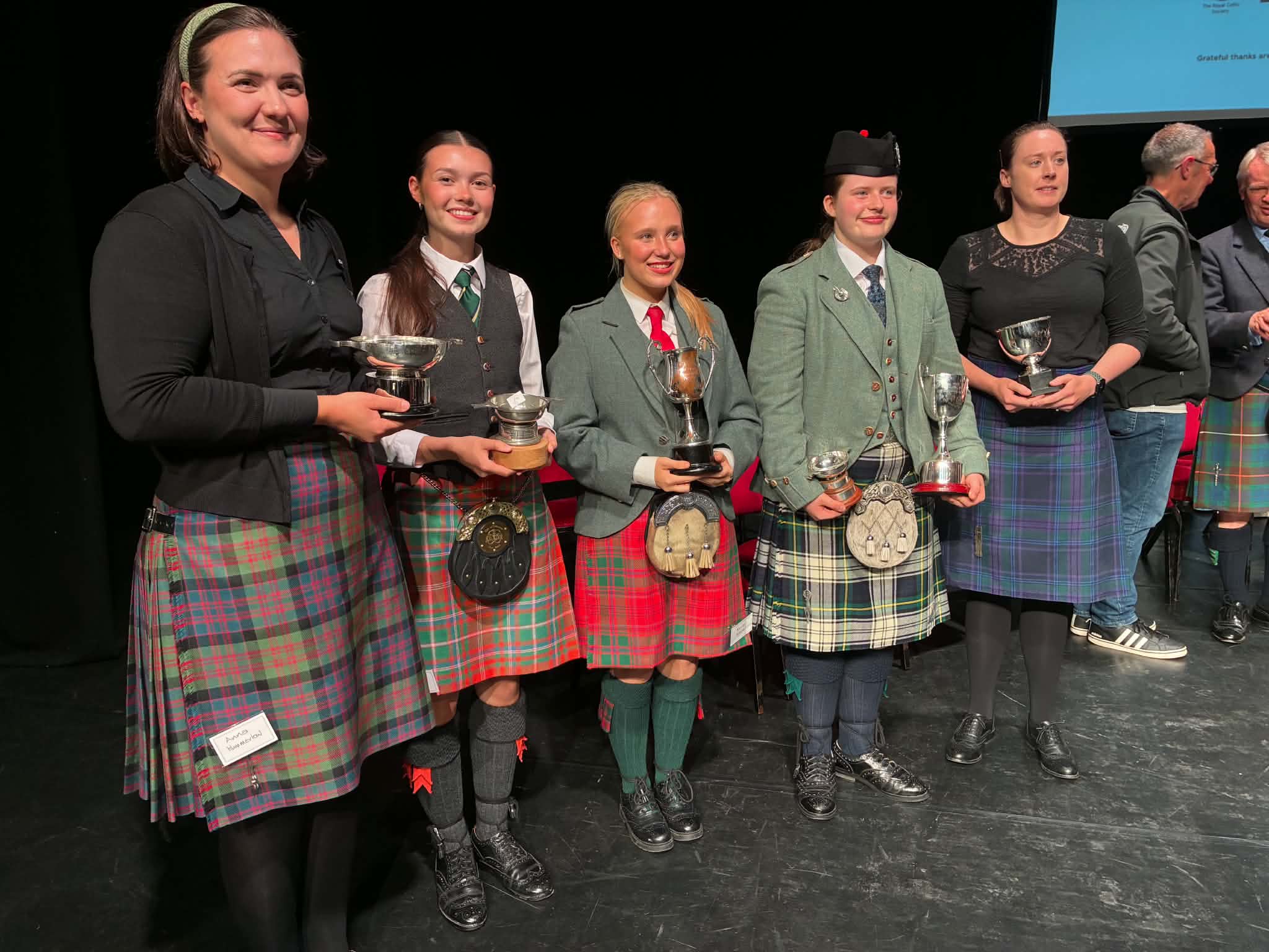 Prize-winning women at the 2026 Northern Meeting L-R: Anna Kummerlöw, Grace Kelman , Morla Bruce, Mirren Silver and Sarah Muir.
