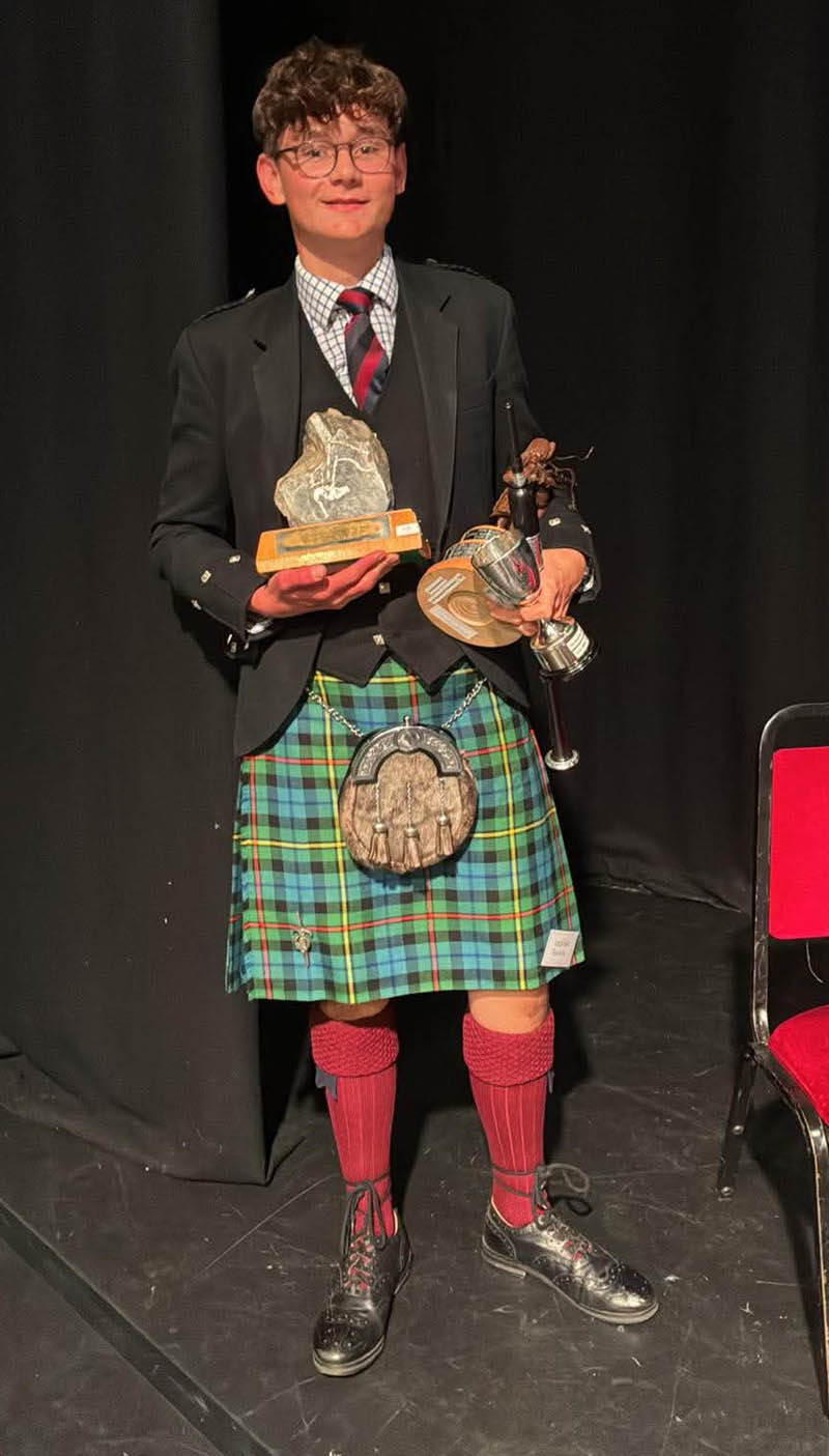 Lachlan Rennie, winner of both the Piobaireachd and MSR Under 18 Junior events.