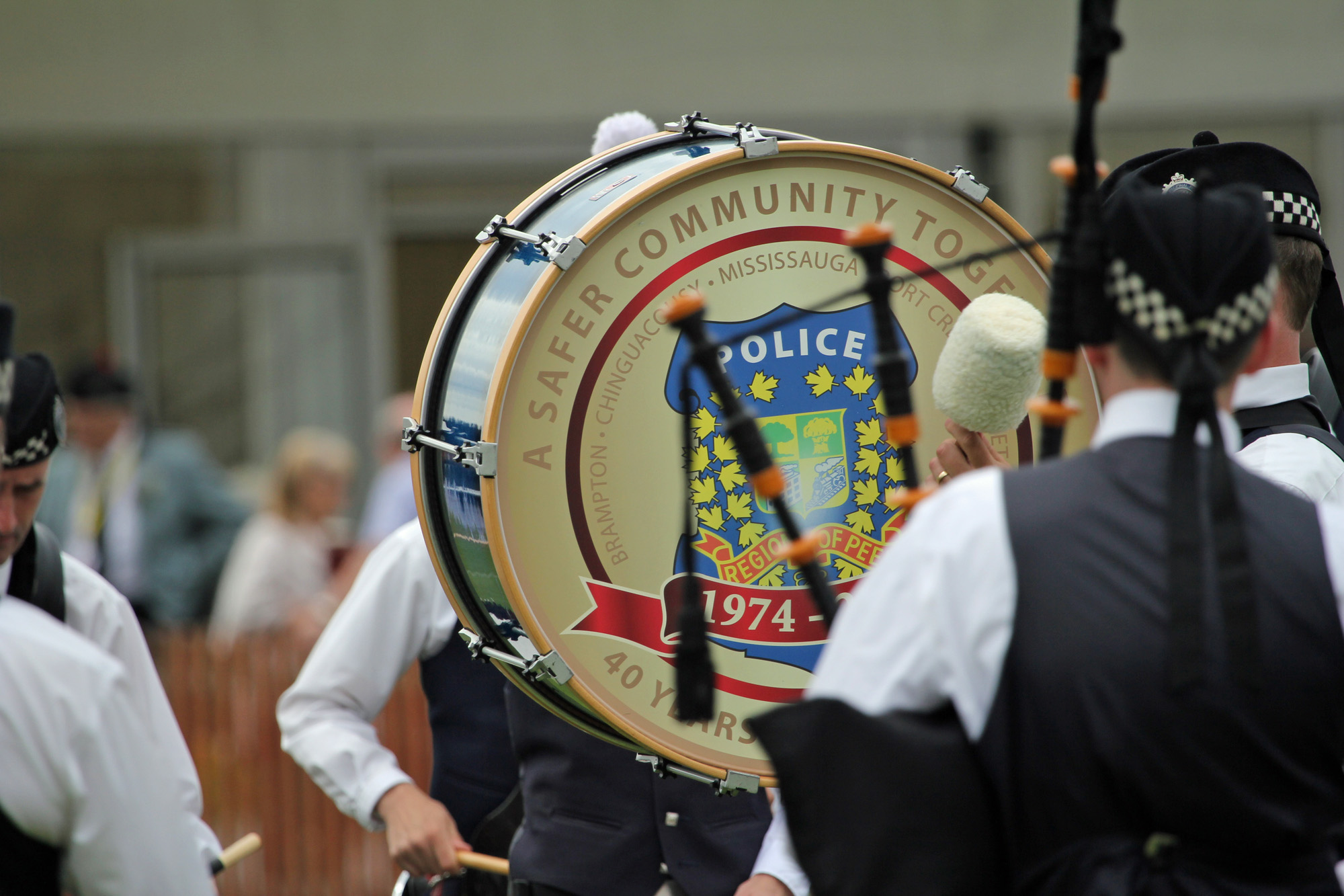 Peel Police aims to get a head with bass drum badge pipesdrums