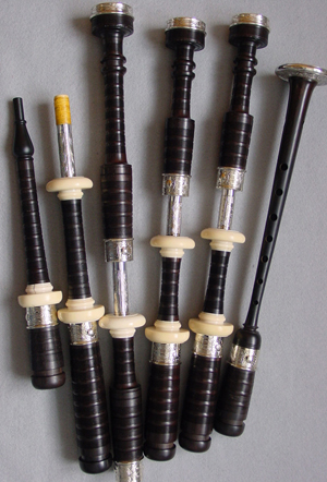 A typically distinctive set of silver and ivory Robertson pipes.