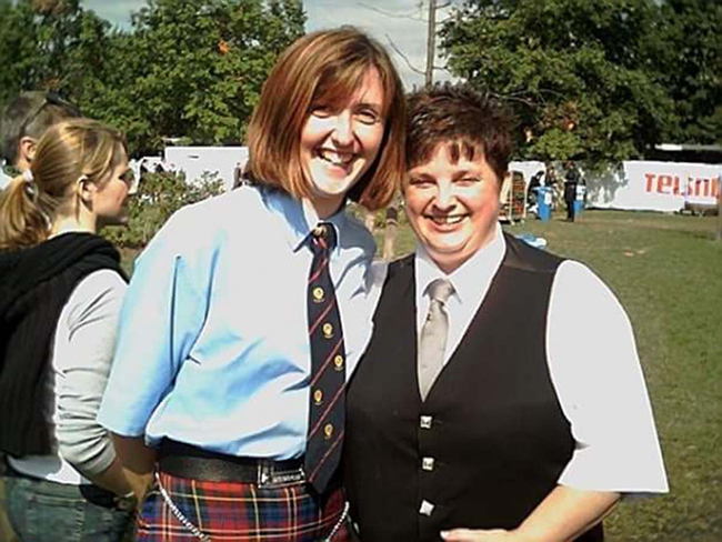 Lyndsey Spiers , left, with Heather Mackay, a piper with the Grade 2 Buchan Peterson Pipe Band.