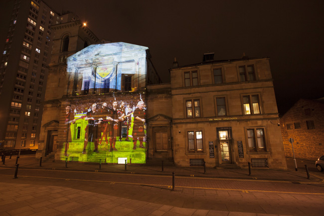 Images projected on the National Piping Centre.