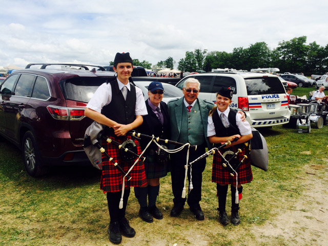 Three generations of Mackay pipers. L-R: Colin, Glenna, Reay and Kayleigh.