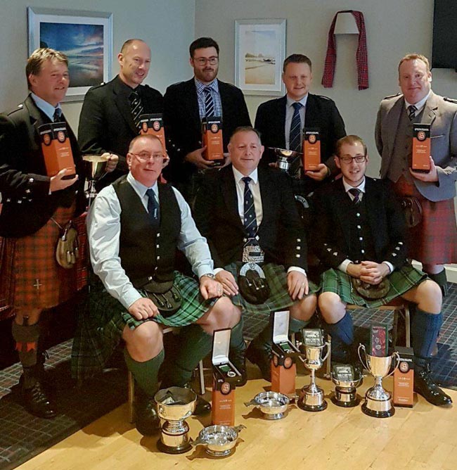 2017 Springbank competitors L-R: Angus MacColl, Iain Speirs, Willie McCallum, Glenn Brown, Roddy MacLeod, Callum Beaumont, Alasdair Henderson and Gordon McCready.