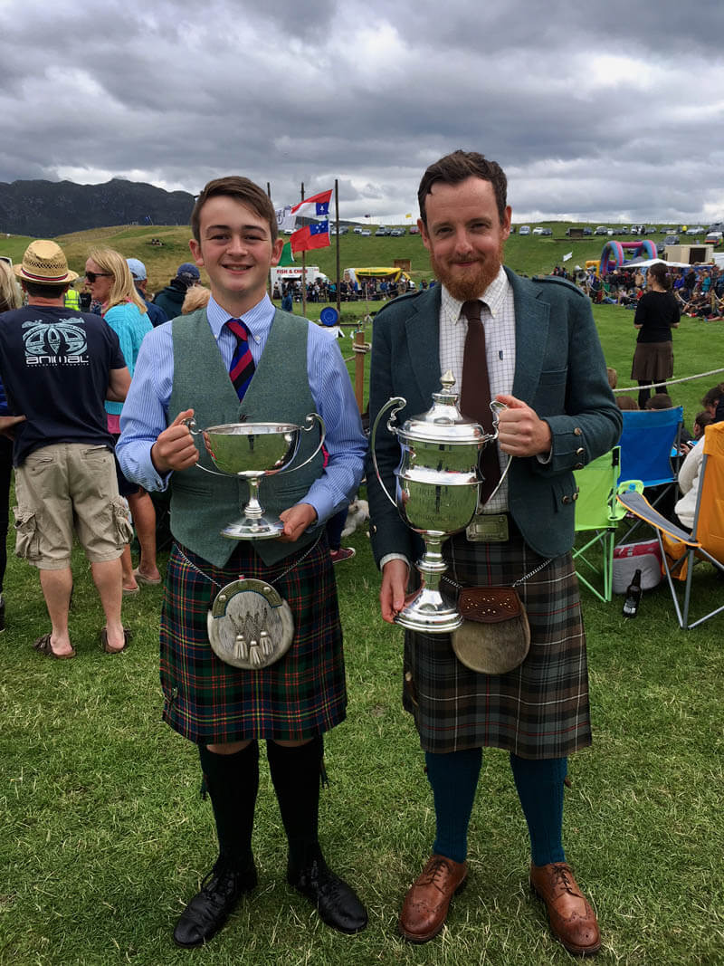 Finlay Cameron (left) and James MacKenzie, winners of the junior and senior aggregate trophies at the 2018 Arisaig Highland Games.