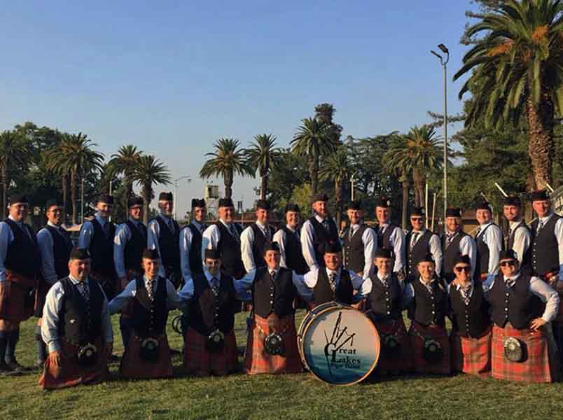 The Great Lakes Pipe Band of Cleveland, Ohio, celbrates their success at the 2018 Pleasanton games.