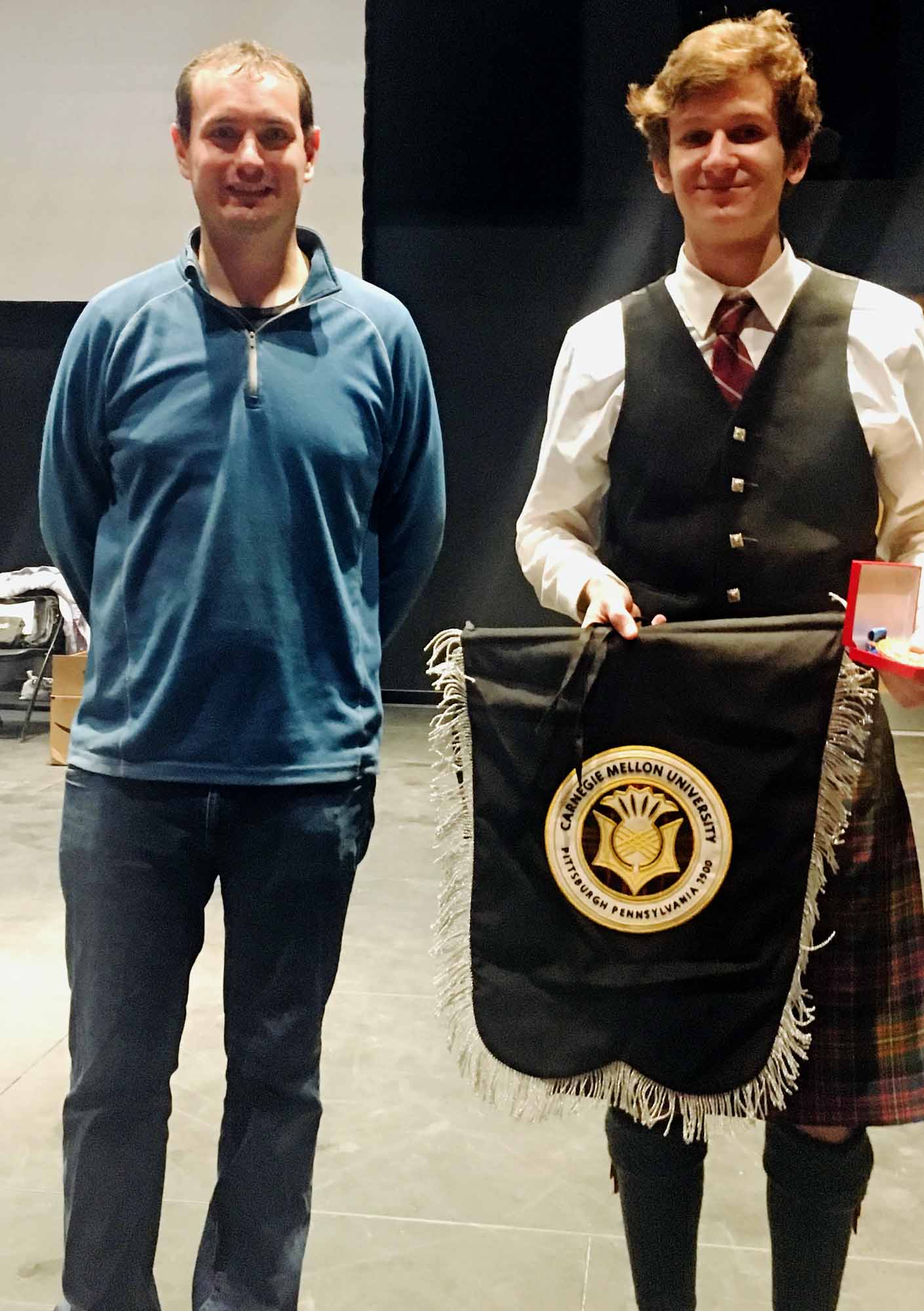 Andrew Carlisle (left) with Kolya Sier, winner of the first An Bratach Dubh at Carengie Mellon University.
