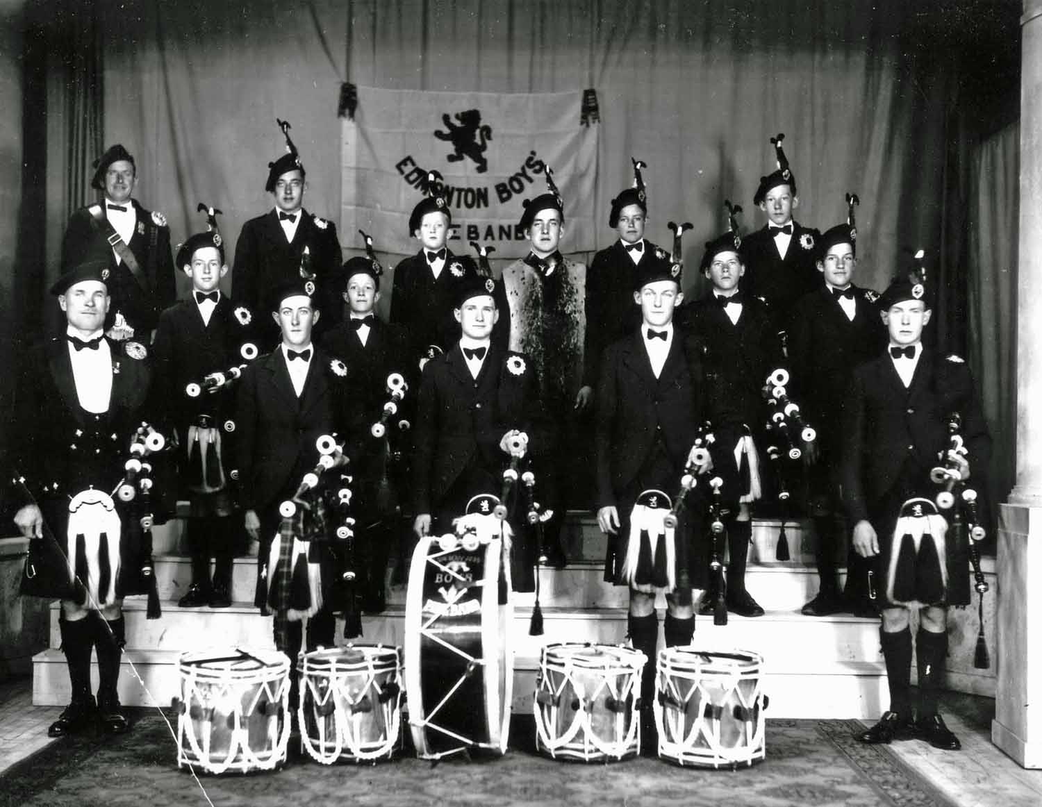 The Edmonton Boys Pipe Band in the 1930s.