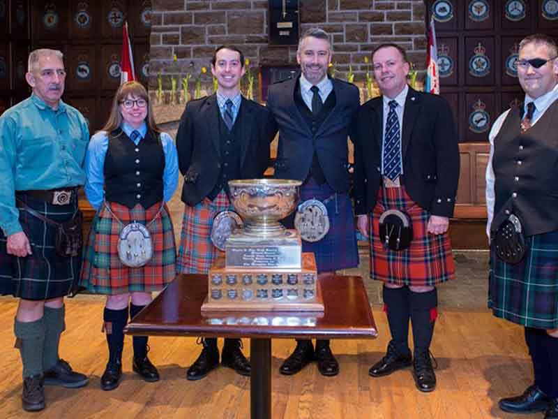 2019 Glengarry Cup prizewinners, left-right: PPBSO Ottawa Branch VP Allan MacKenzie, Andrea Boyd, Jacob Dicker, Matt MacIsaac, Michael Grey, and Branch VP Ron Graham).