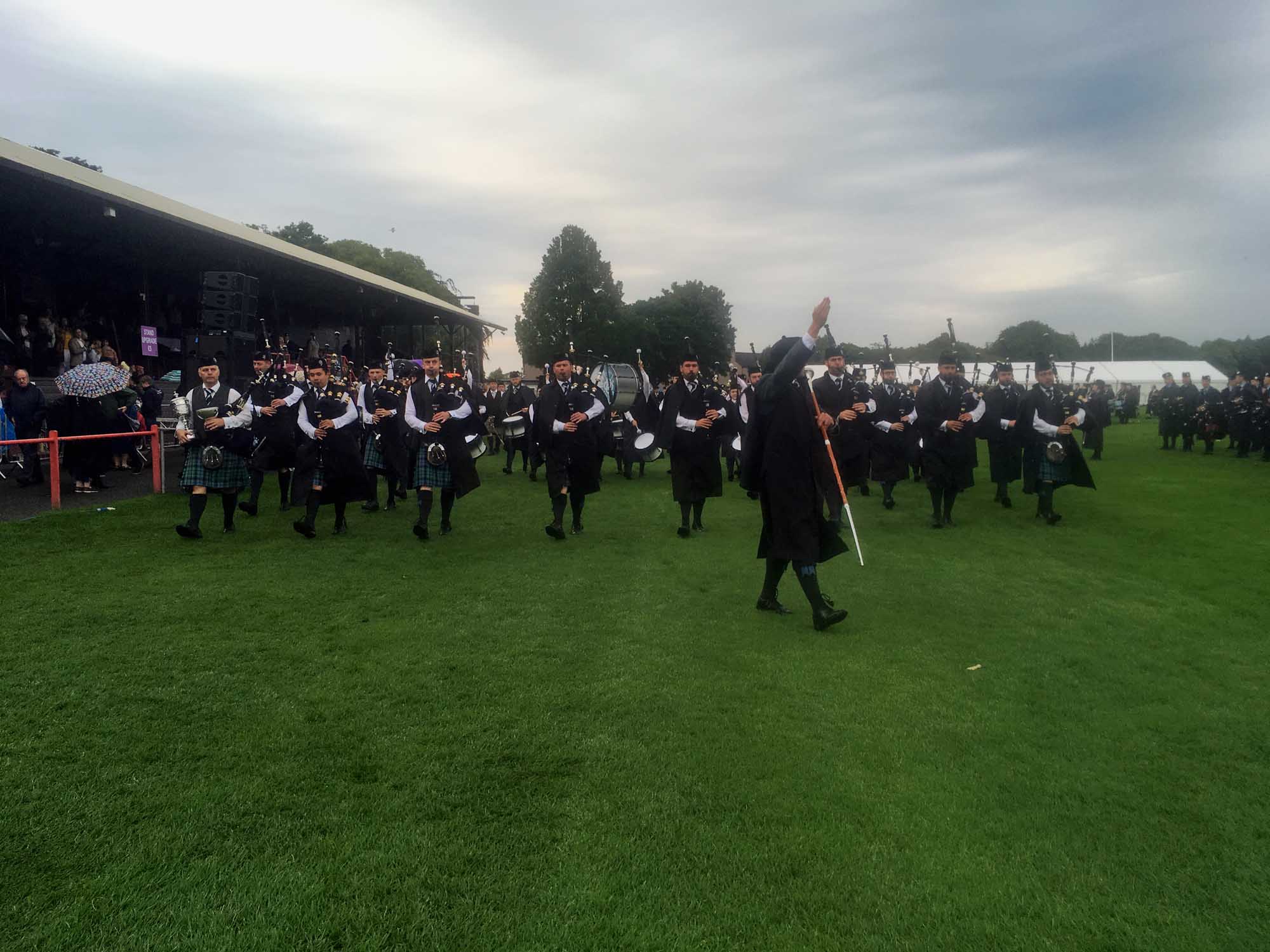2019 European Champions Inveraray & District marching off at the march past at Bught Park, Inverness.