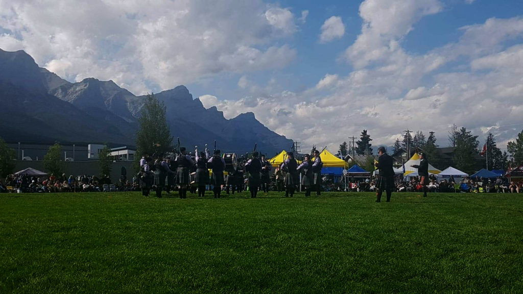 Rocky Mountain competing at the scenic Canmore Highland Games in Alberta.