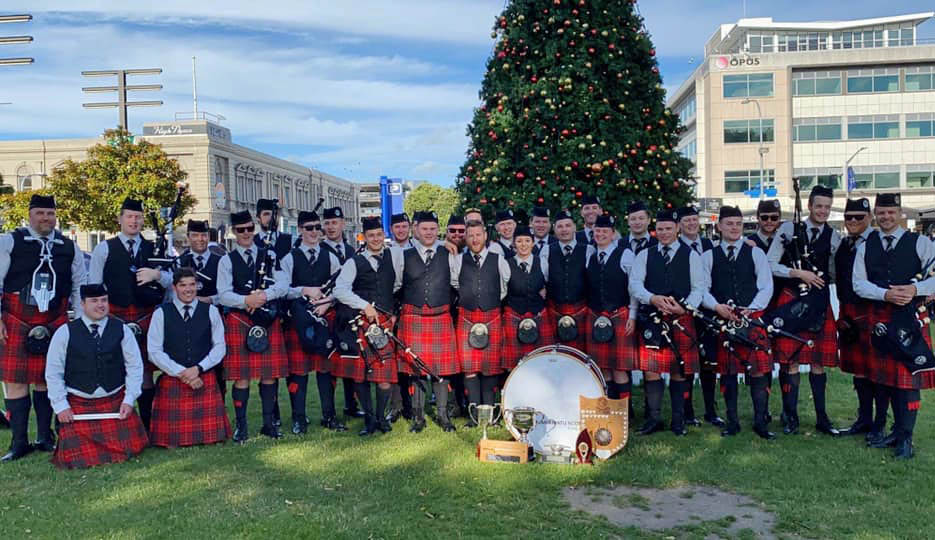 Manawatu Scottish celebrates their victory at the 40th annual Square Day competition in Palmerston North.