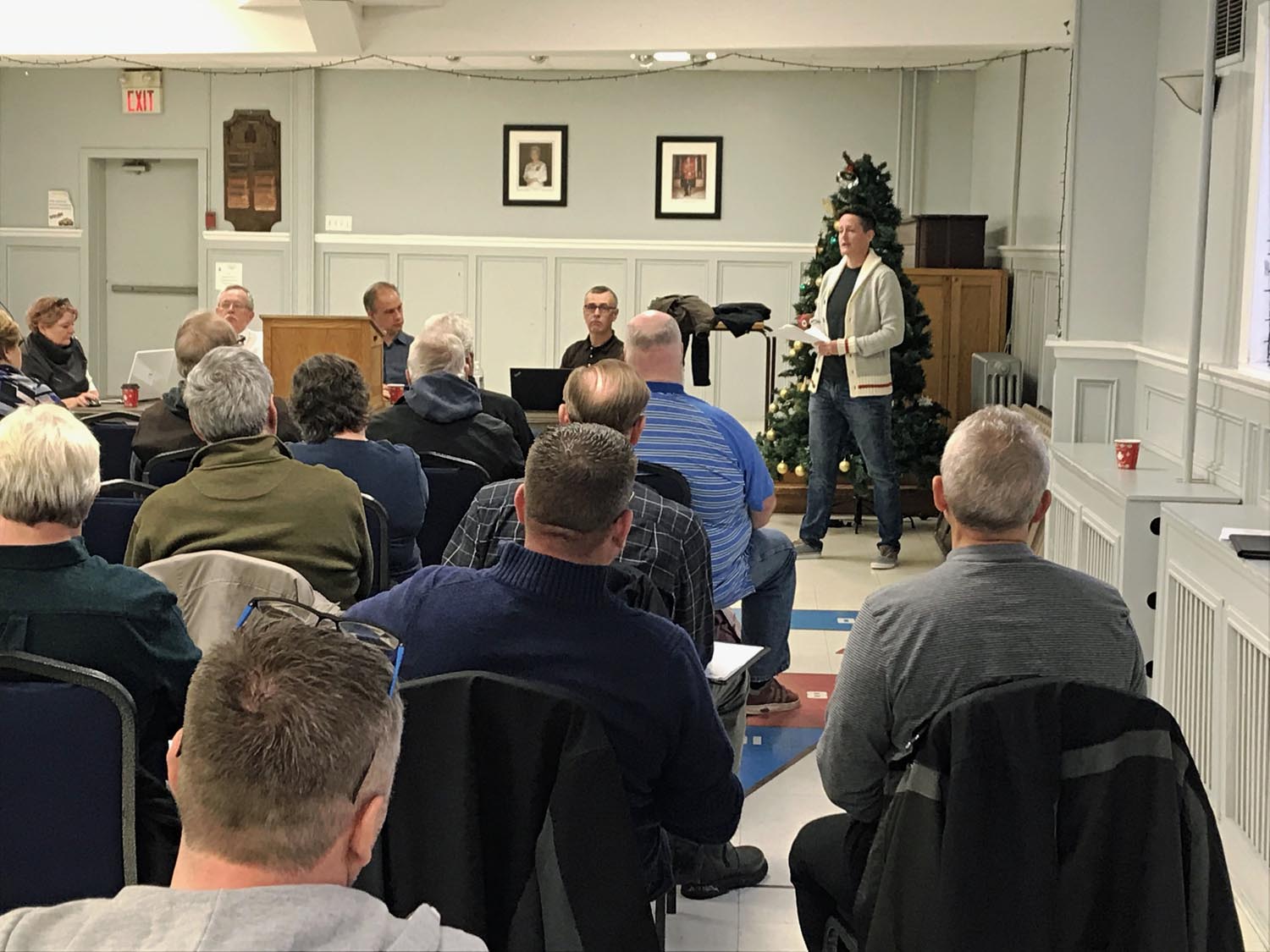 PPBSO Music Committee chair Lynda Mackay speaks to attendees at the organization's 2019 annual general meeting in Milton, Ontario.