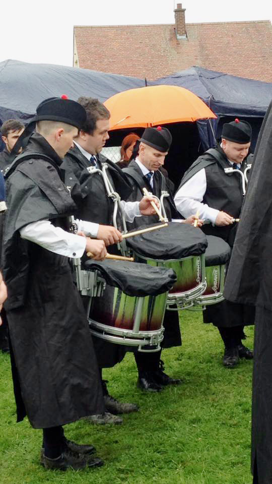 Robbie Crow (2nd from left) with the Grade 2 Royal Burgh of Stirling Pipe Band, 2015.