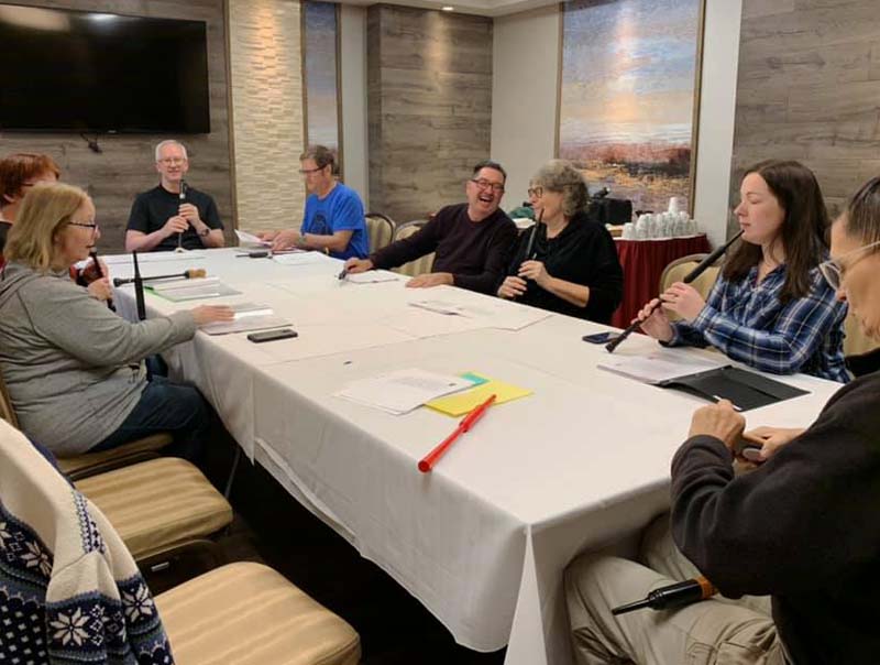 Students from the 2020 Dojo University Cruise make the most of the delay by practicing at their overnight hotel.