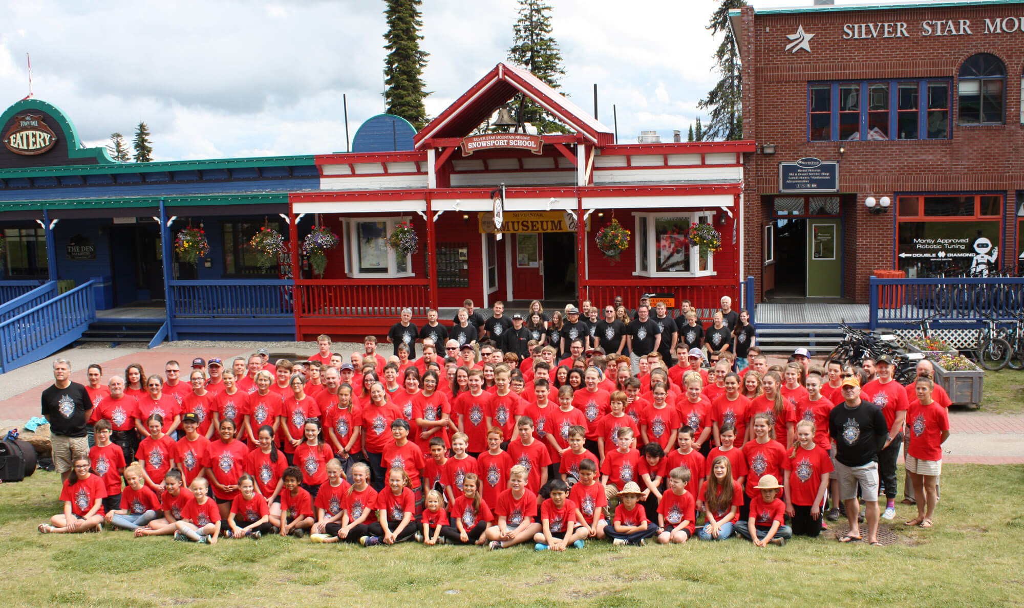 A group from a previous Piping Hit Summer Drummer at SilverStar ski resort in British Columbia.