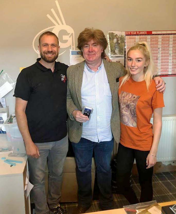 John Elliott and Anna Smart of G1 reeds with the legendary Fred Morrison.