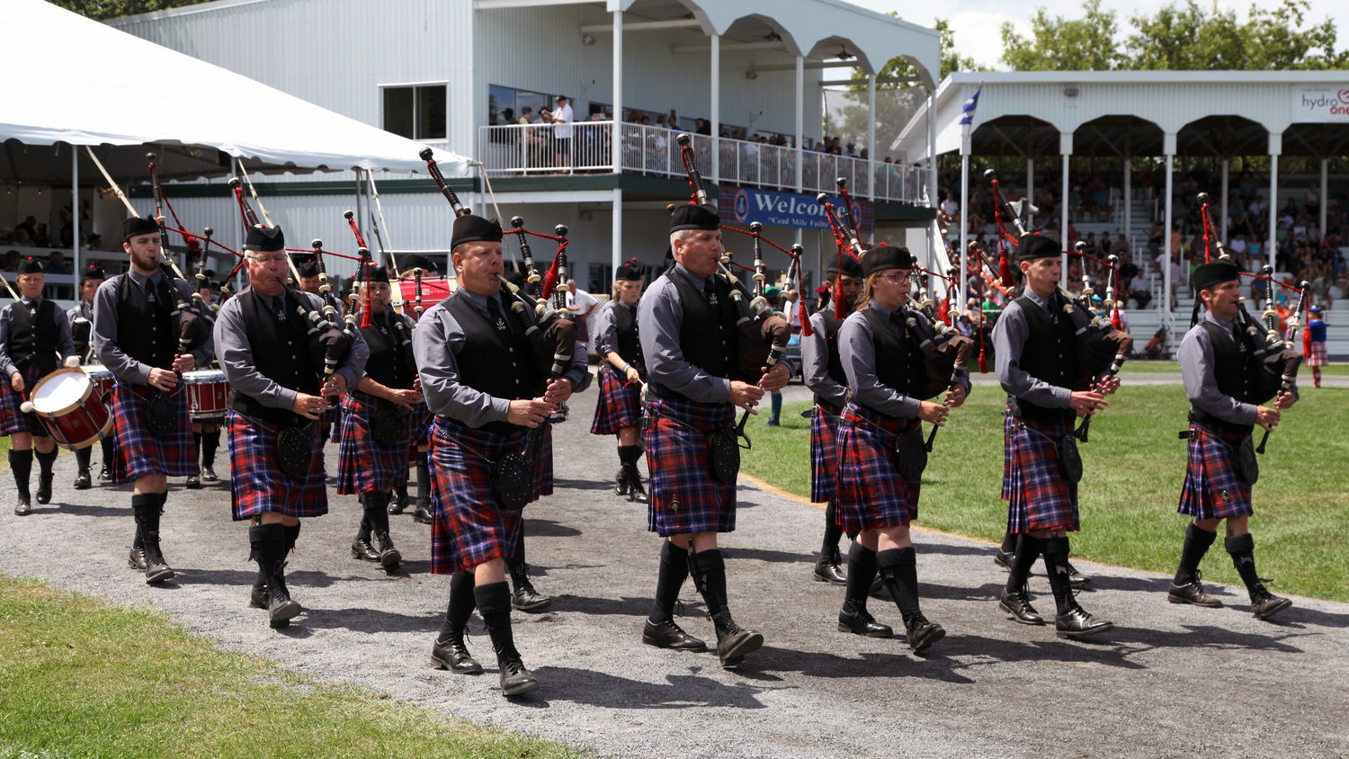 The Grade 4 Glengarry Pipe Band playing at the 2019 Glengarry Highland Games.