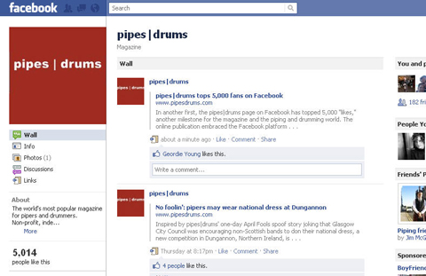 The pipes|drums facebook page in 2011 after we surpassed 5,000 likes.