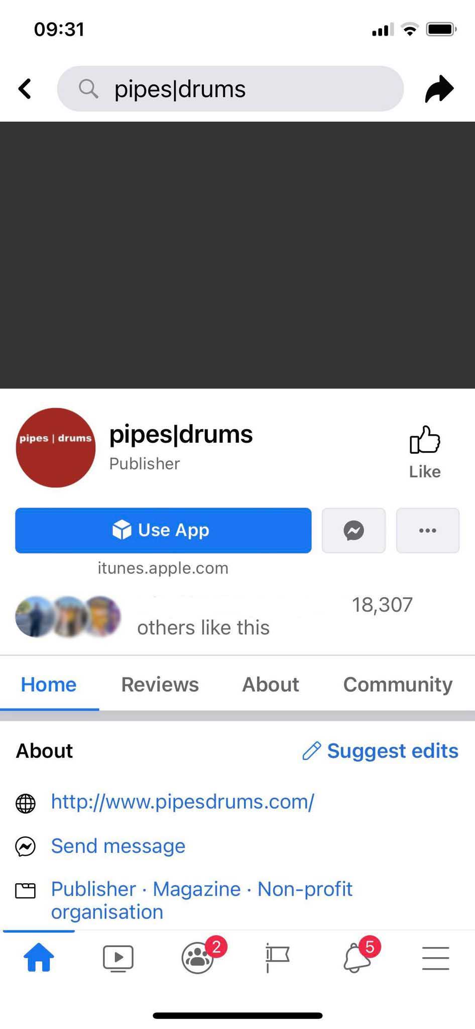 How our FB page appears in Australia on a mobile phone.