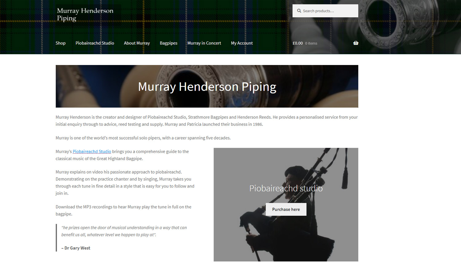 The Piobaireachd Studio homepage.