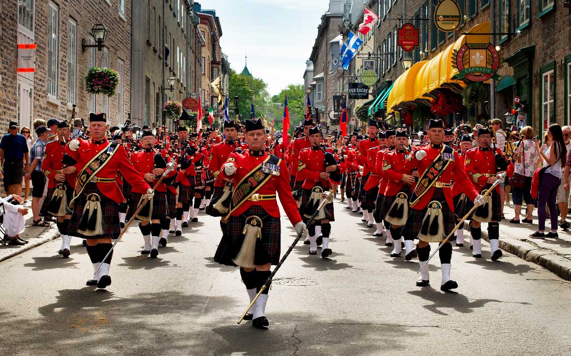 The RCMP Pipes & Drums performing in Quebec City, Quebec.