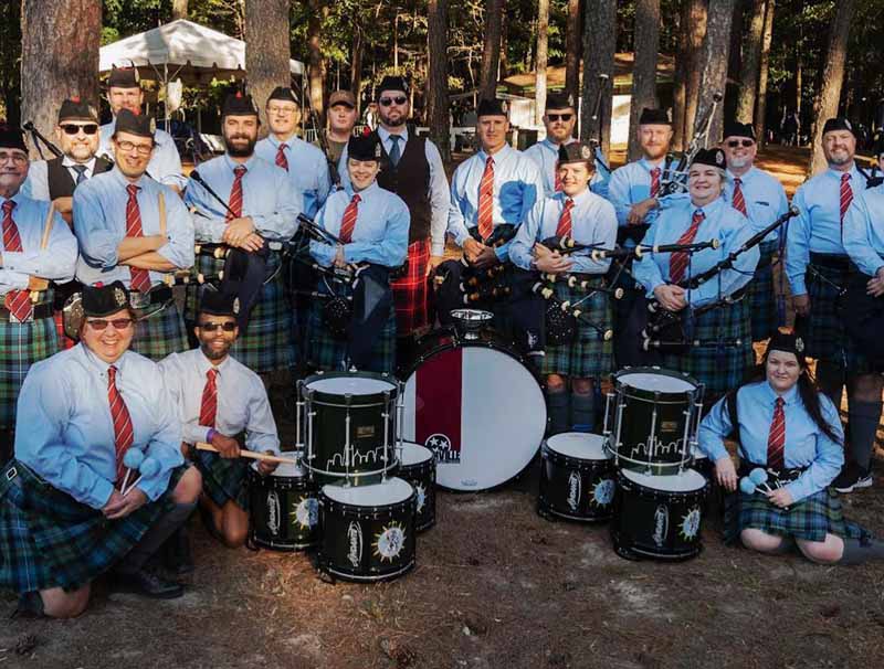 Nashville Pipe Band, winners of Grade 3 at the 2021 Stone Mountain Highland Games.